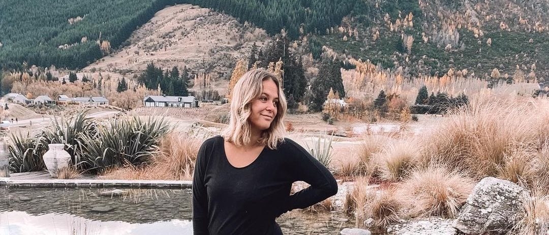 blonde woman mountains landscape