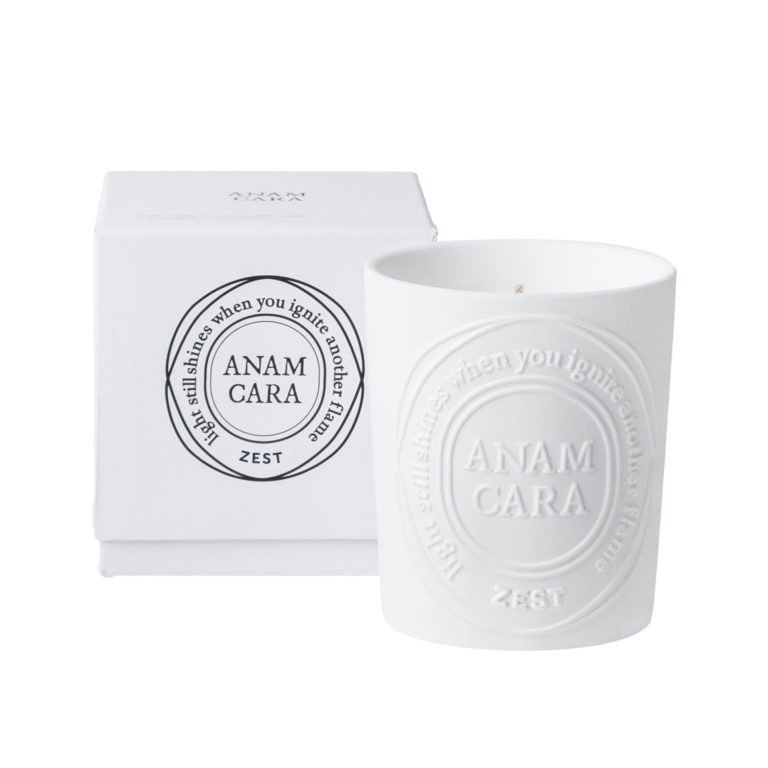 clear cut white anam cara candle zest and box