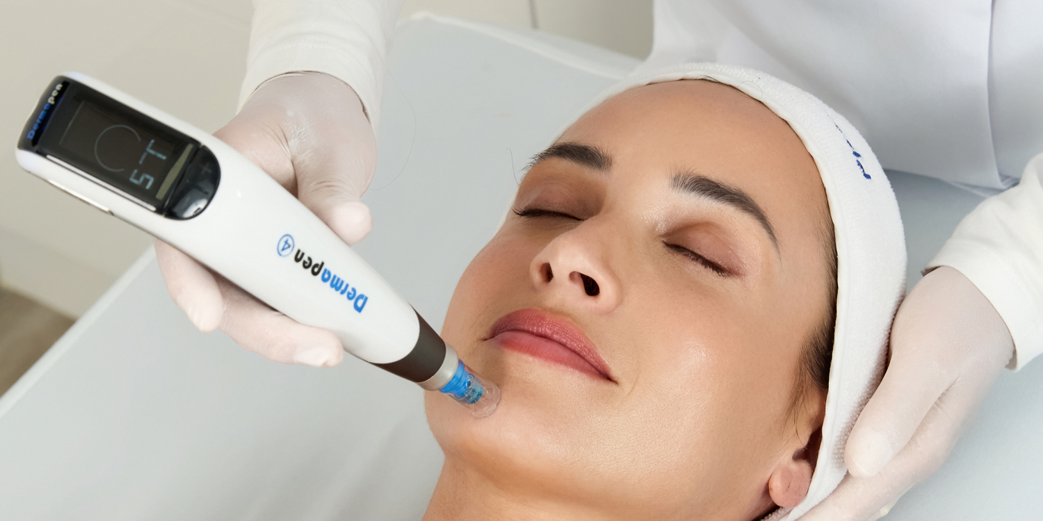 Lady receiving Dermapen 4 treatment on face