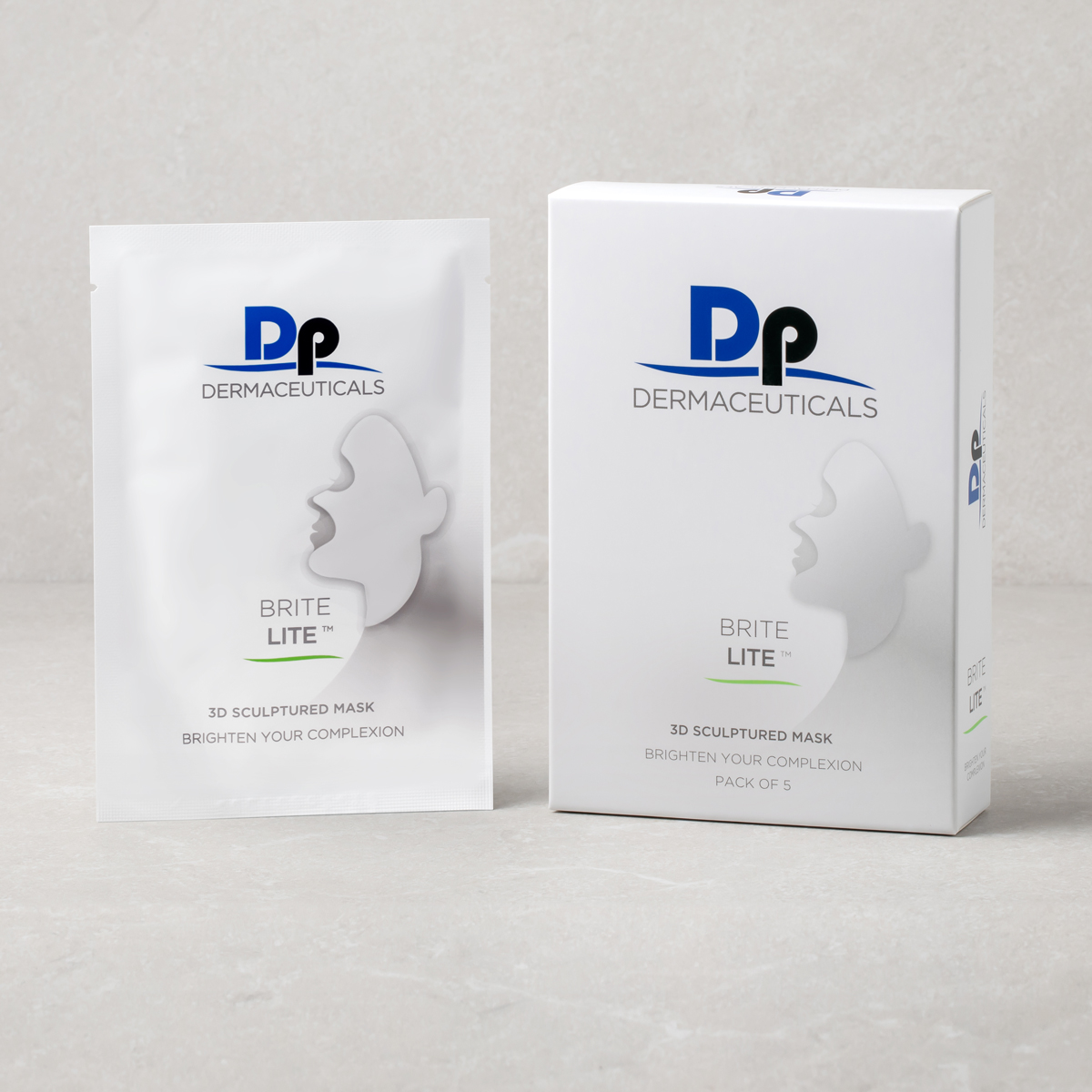 Dp Dermaceuticals Brite Lite 3D Sculptured Mask product in front of grey background