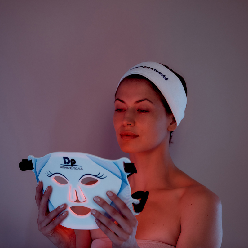 Lady about to use Dp Dermaceuticals L.E.D. Face Mask