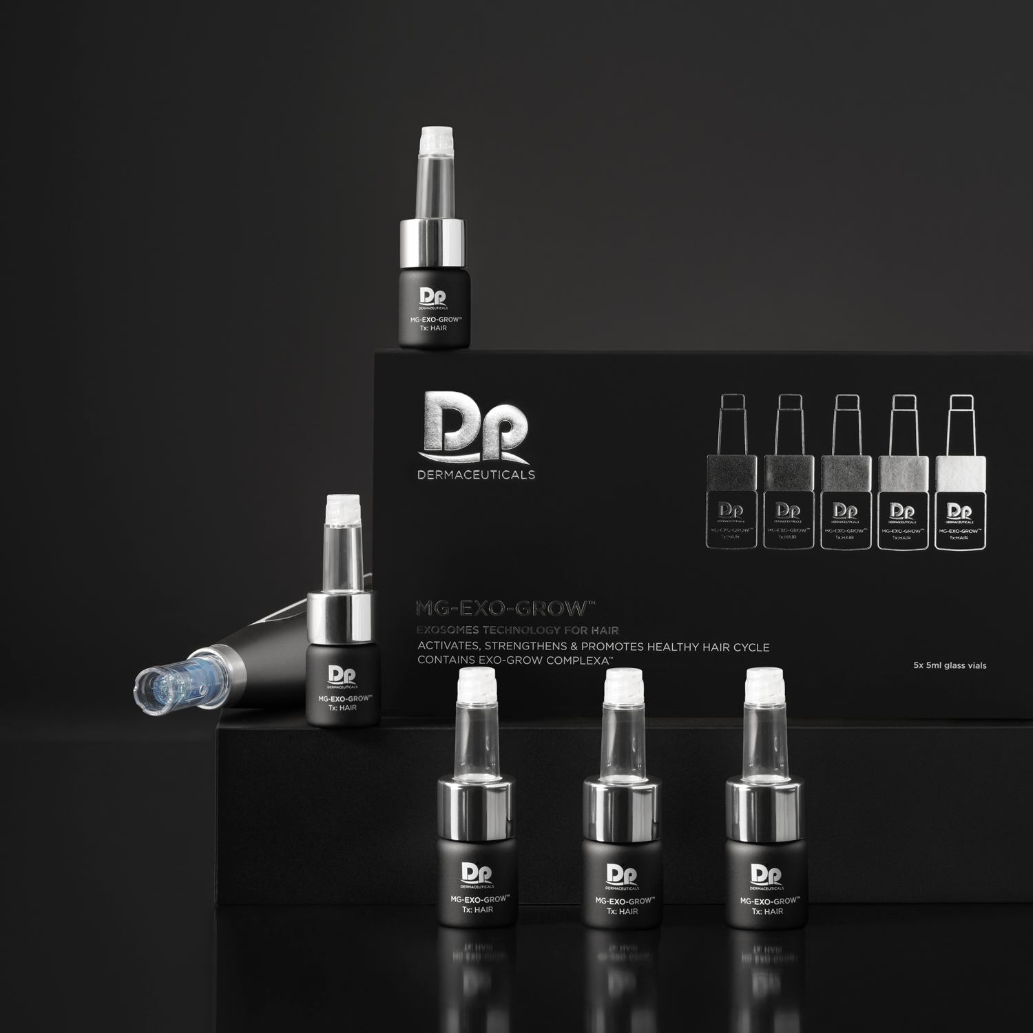 Dp Dermaceuticals MG-EXO-GROW bottles and packaging