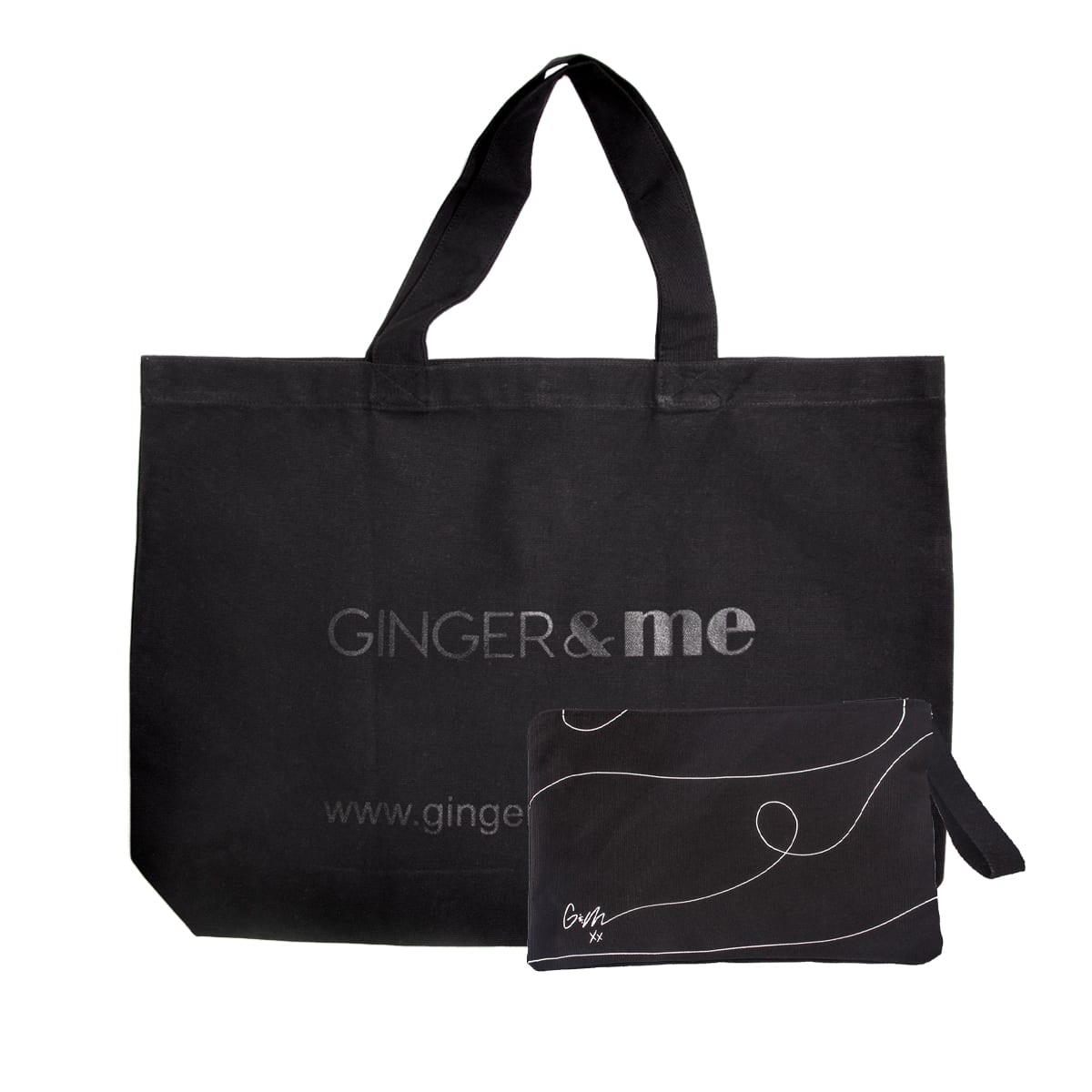 clear cut black tote and pouch
