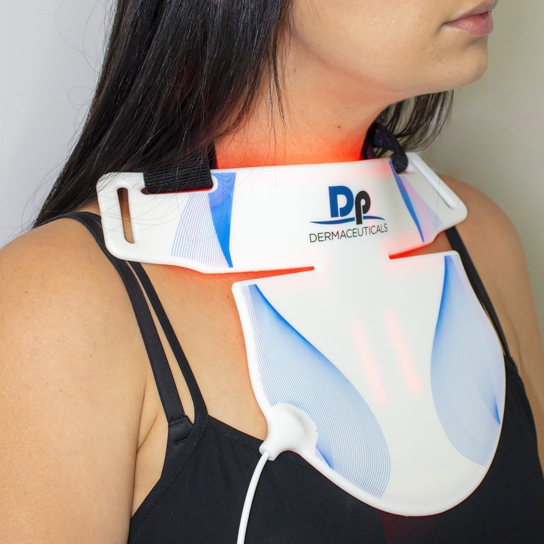 brunette woman led mask neck