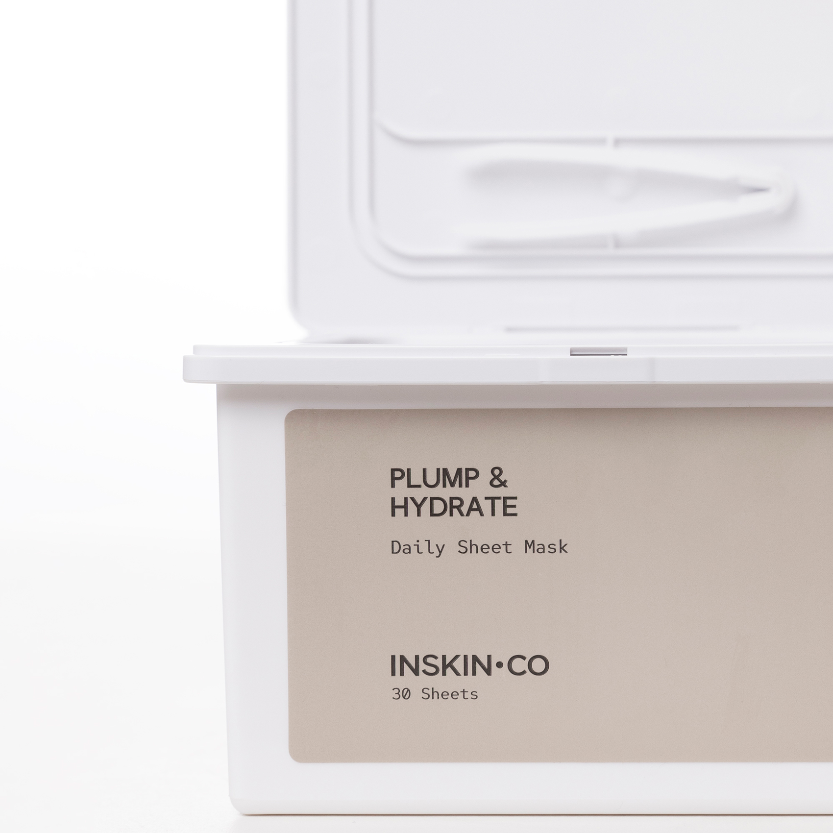 Close up of packaging of INSKIN.CO Plump & Hydrate Daily Sheet Mask