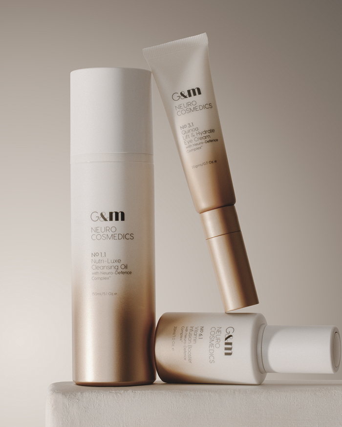 Range of NEUROCOSMEDICS skincare products leaning against each other