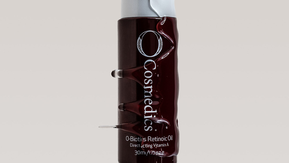 O COSMEDICS O Biotics Retionic Oil with oil dripping from bottle