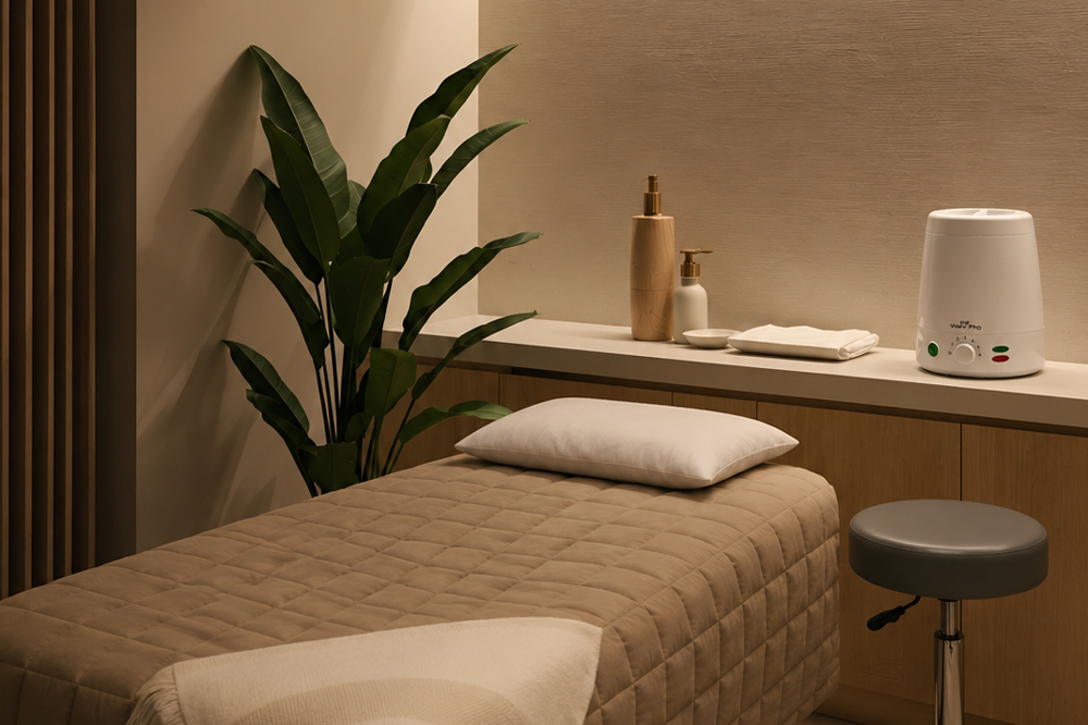 Interior of skin clinic with treatment bed