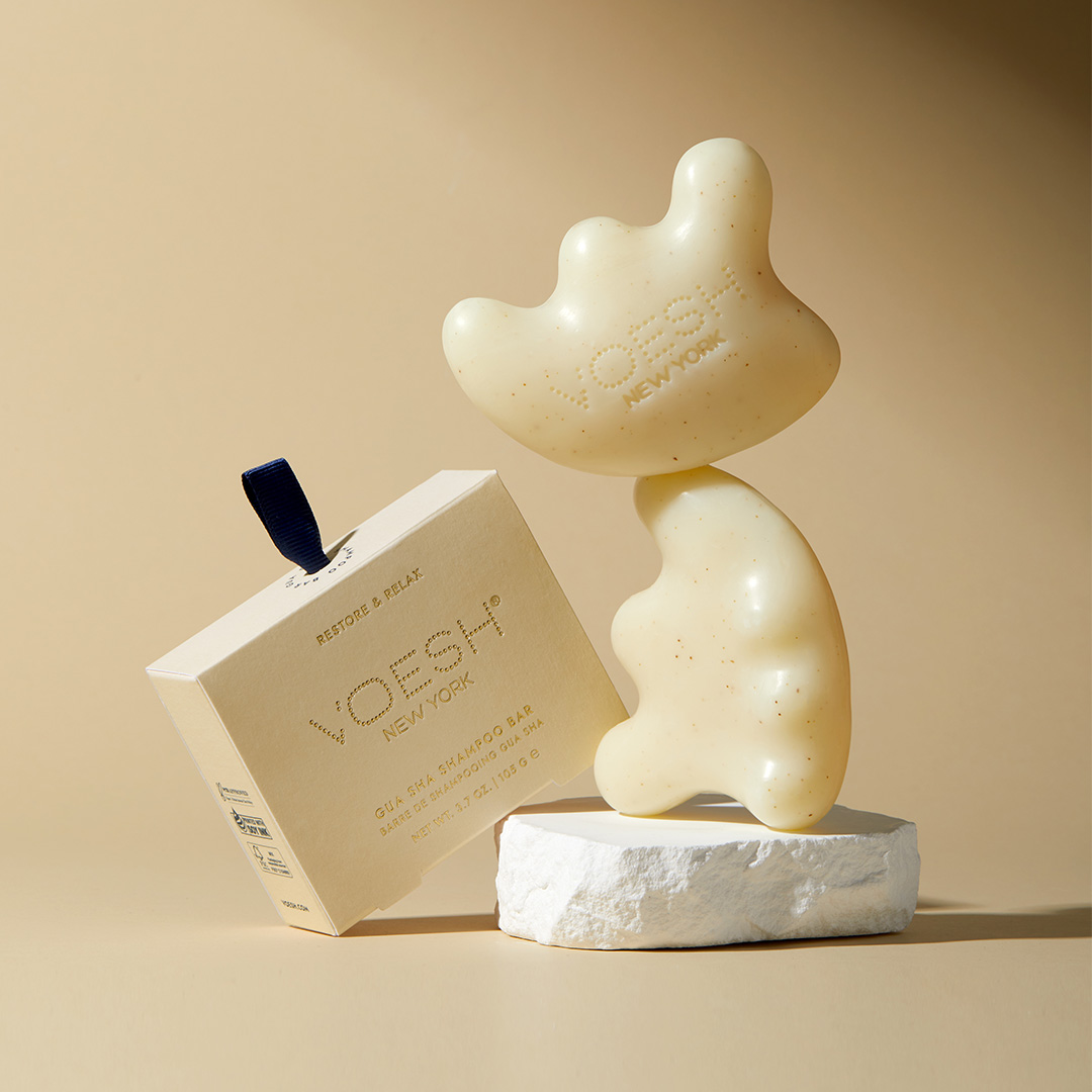 VOESH Gua Sha Shampoo Bar stacked with packaging
