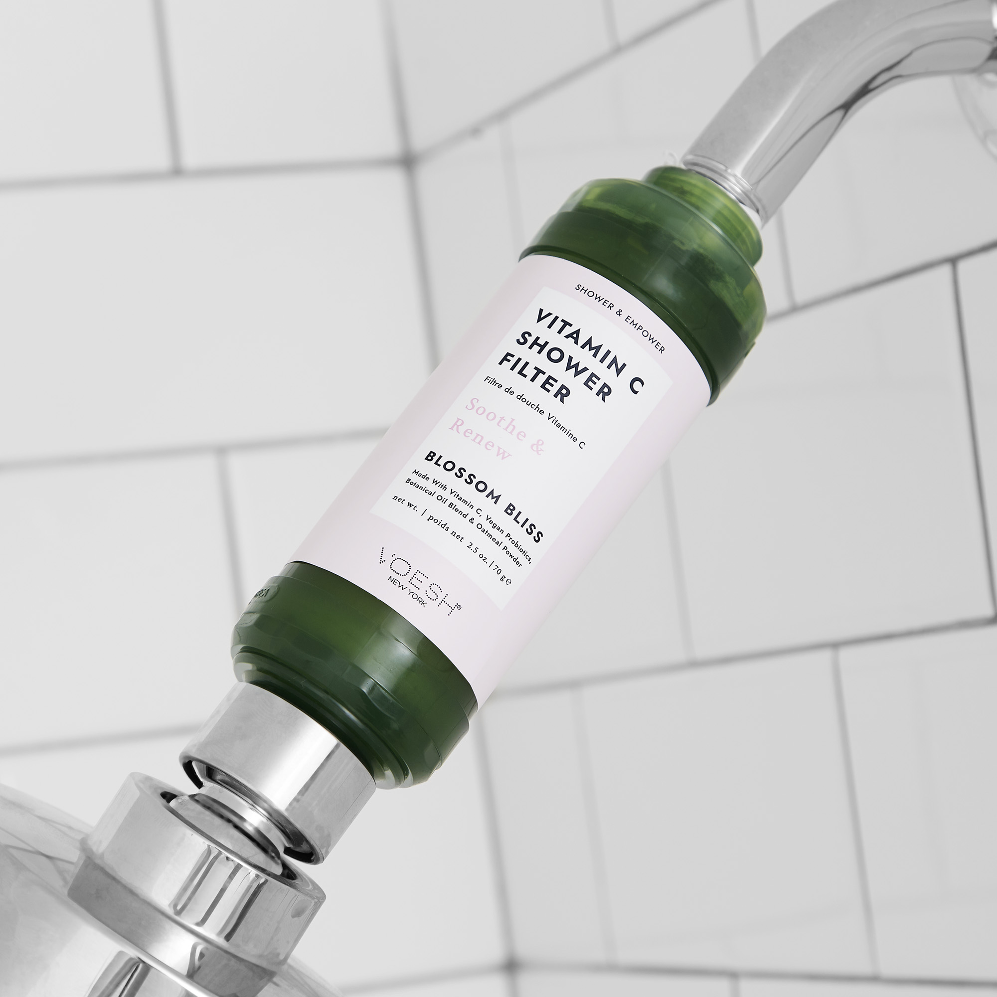 VOESH Vitamin C Shower FIlter Blossom Bliss used on shower head