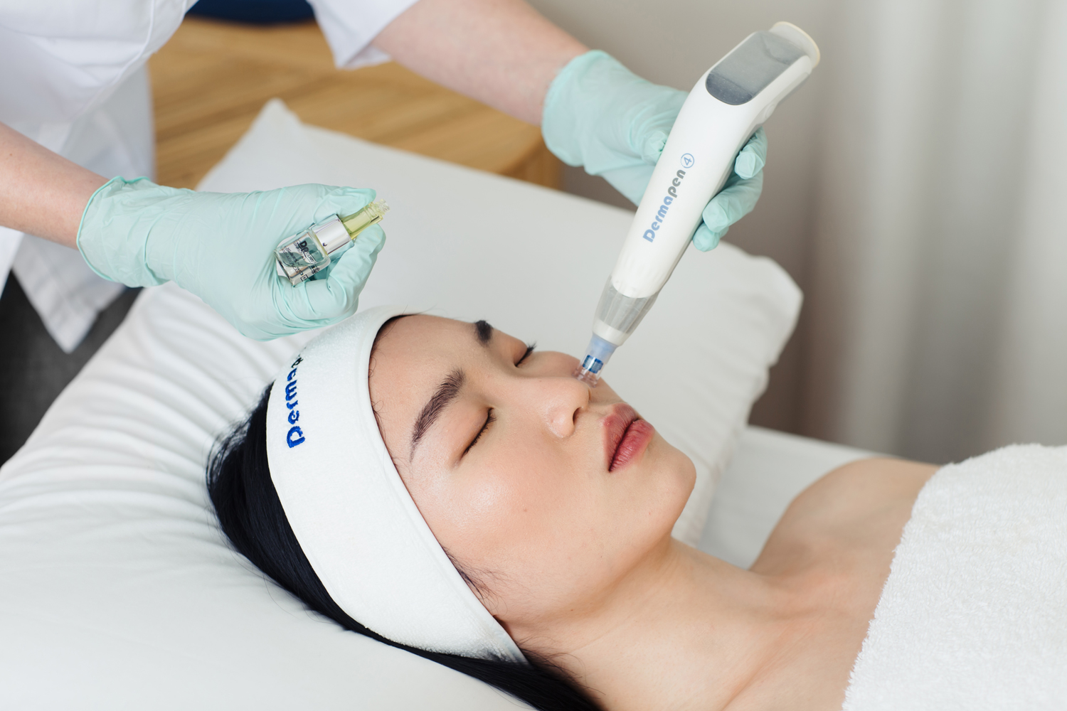 Person receiving a Dermapen treatment in a salon