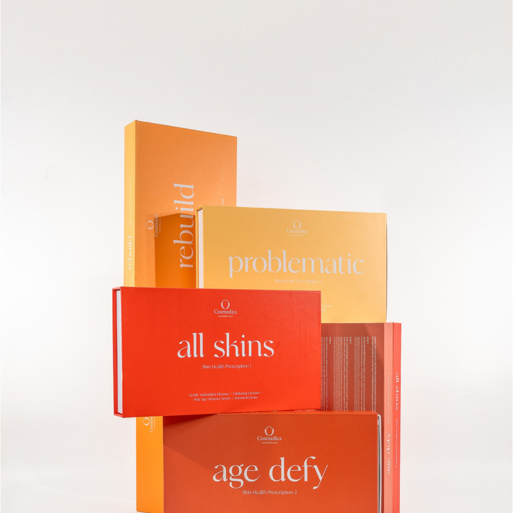 a stack of o cosmedics skin boxes